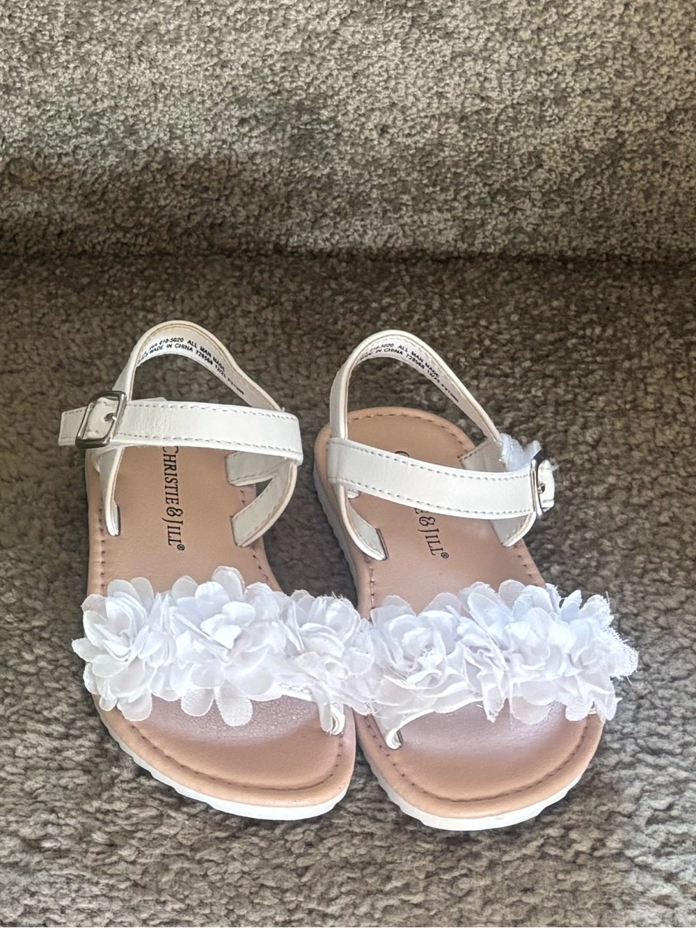 Girls' White Floral Cross-Strap Sandals